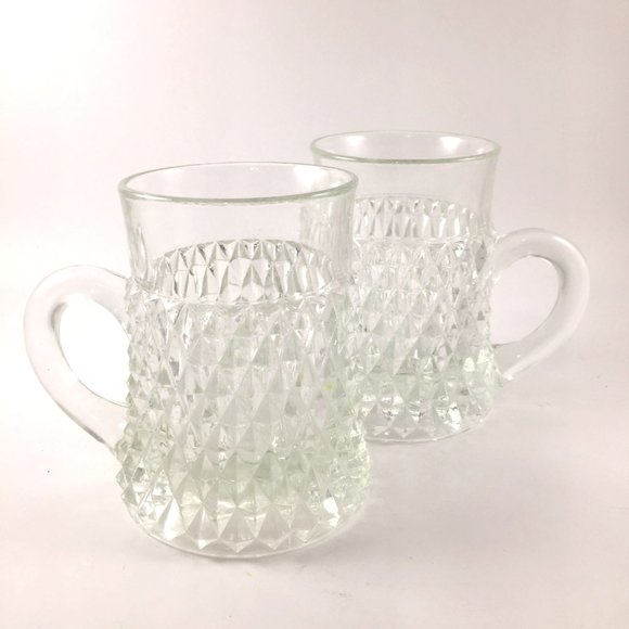 2 Indiana Glass Diamond Point Mugs - Picture 2 of 3